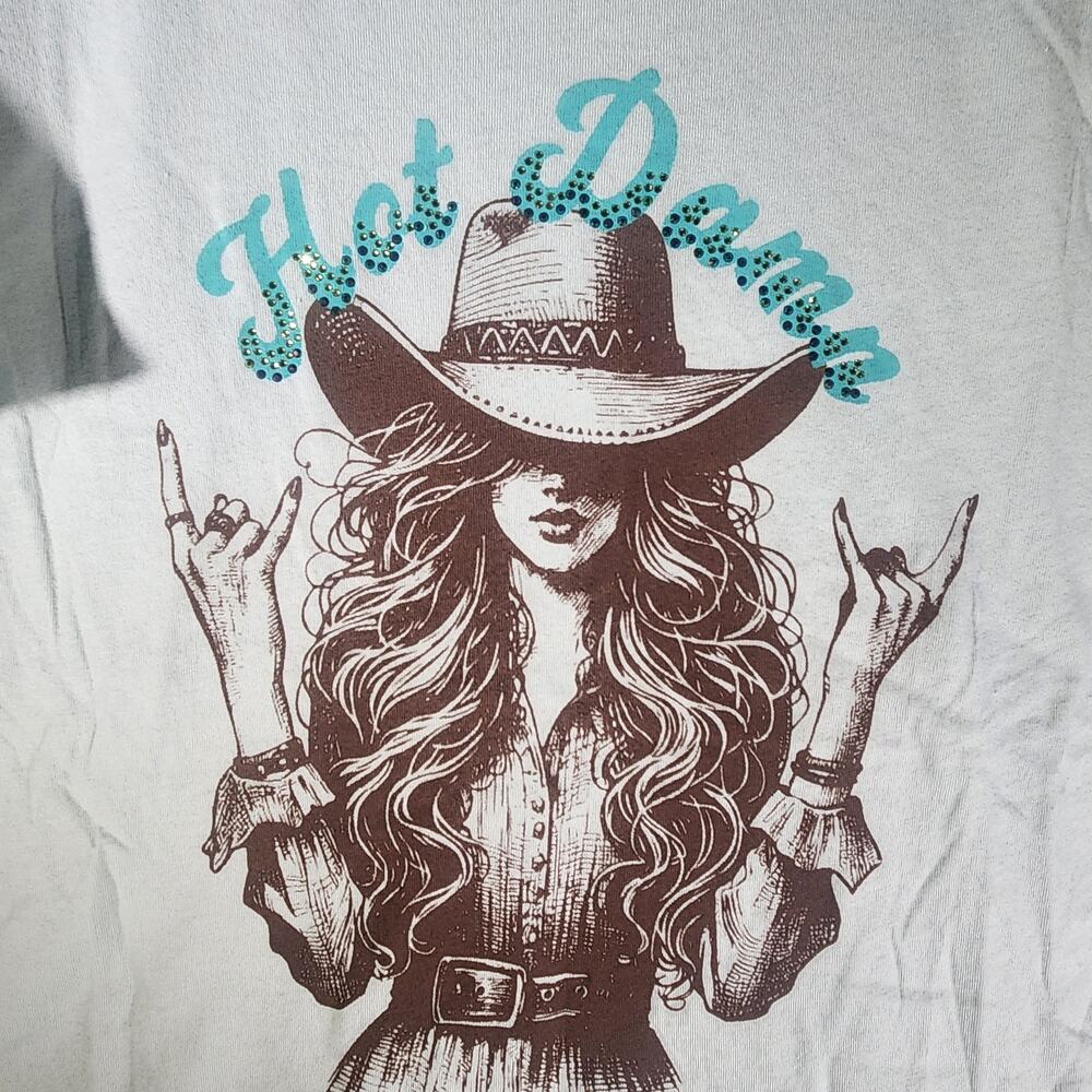 All Us The Label Hot Damn Western Cowboy Graphic Wide Boy Tee Small NWOT